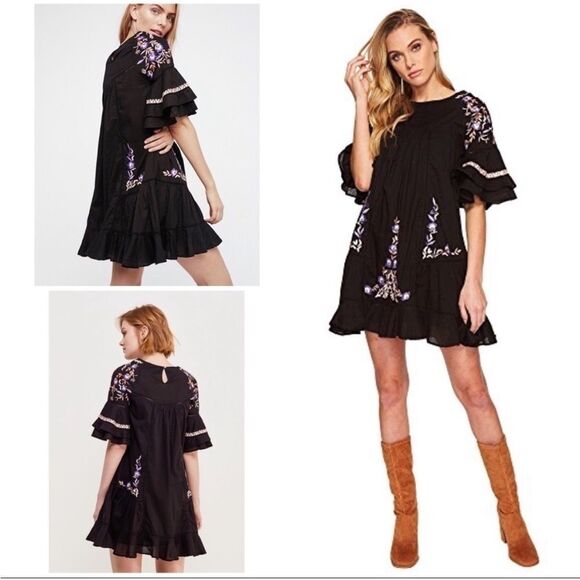 Free People Pavlo Embroidered Dress Women's Size S Babydoll Mini Floral Boho - Picture 1 of 9